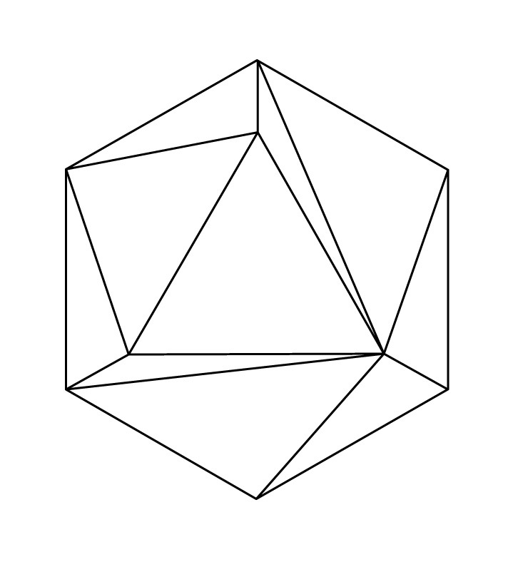 Minimal line drawing of an irregular faceted geometric polyhedron