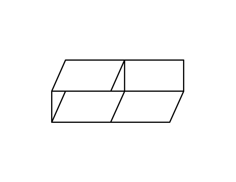 Minimal black line drawing of two connected impossible rectangular forms